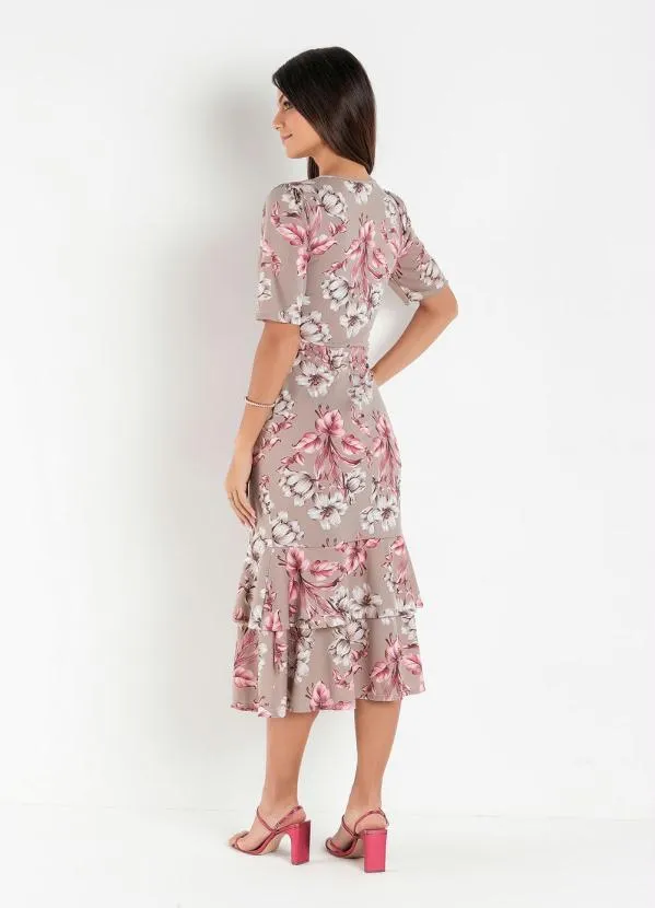 Rosalie - Vestido Floral Bege com Babado 3