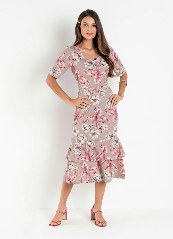 Rosalie - Vestido Floral Bege com Babado 4