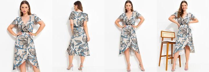 Vestido Floral Bege em Malha de Viscose