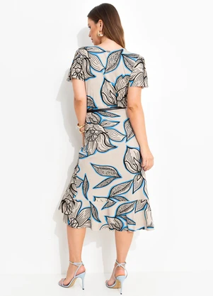 Quintess - Vestido Floral Bege em Malha de Viscose - QUINTESS