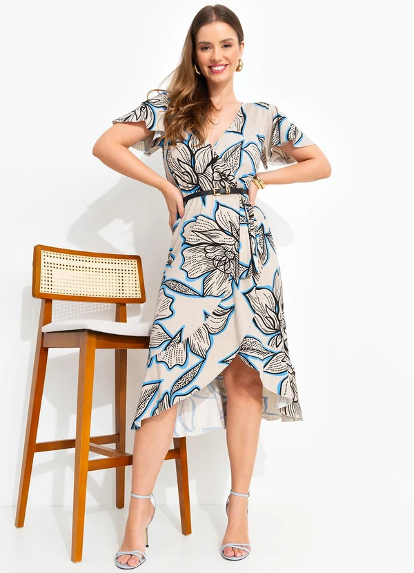 Quintess - Vestido Floral Bege em Malha de Viscose 4