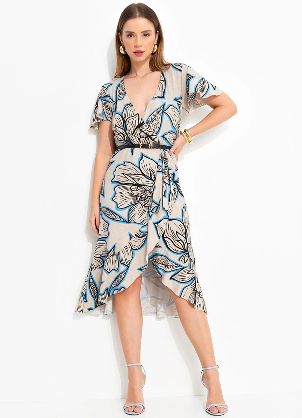 Quintess - Vestido Floral Bege em Malha de Viscose 5