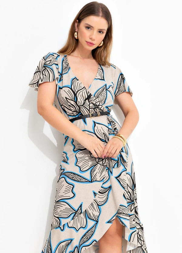 Quintess - Vestido Floral Bege em Malha de Viscose 6