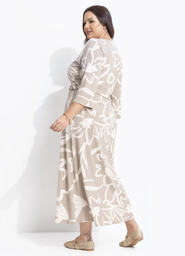 Quintess - Vestido Floral Bege em Malha de Viscose 10