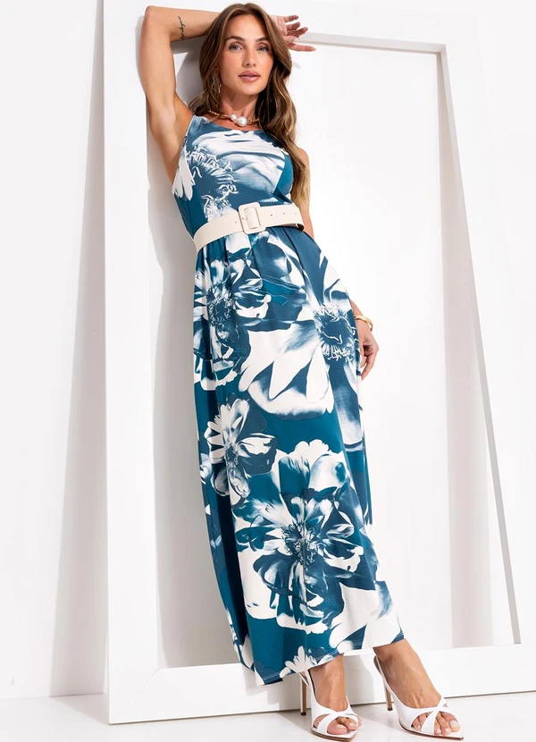 Quintess - Vestido Floral Bicolor em Malha de Viscose 1