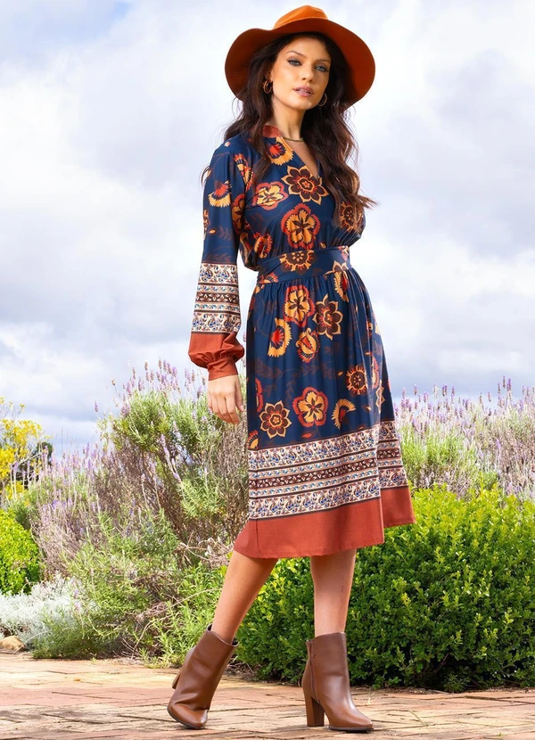 Quintess - Vestido Floral Boho em Malha Fria 9