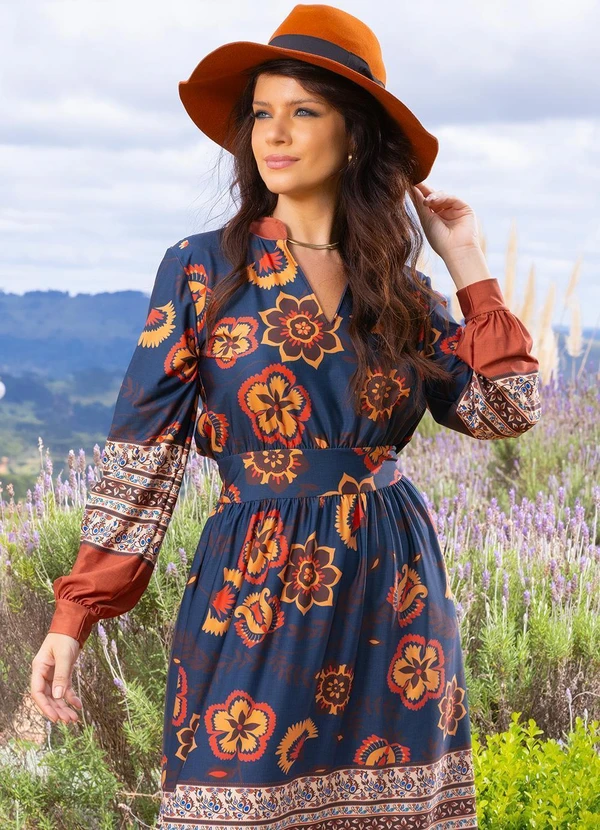 Quintess - Vestido Floral Boho em Malha Fria 7