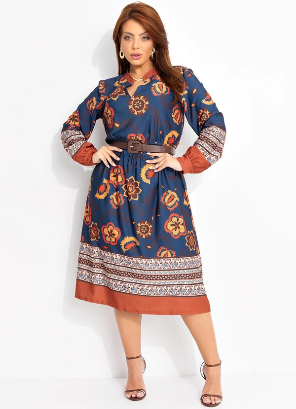 Quintess - Vestido Floral Boho em Malha Fria 2