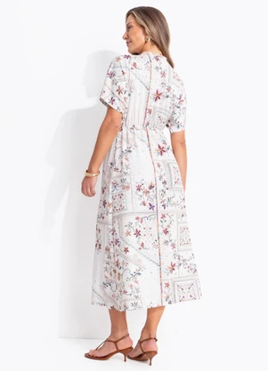 Quintess - Vestido Floral Bordado em Malha Texturizada - QUINTESS