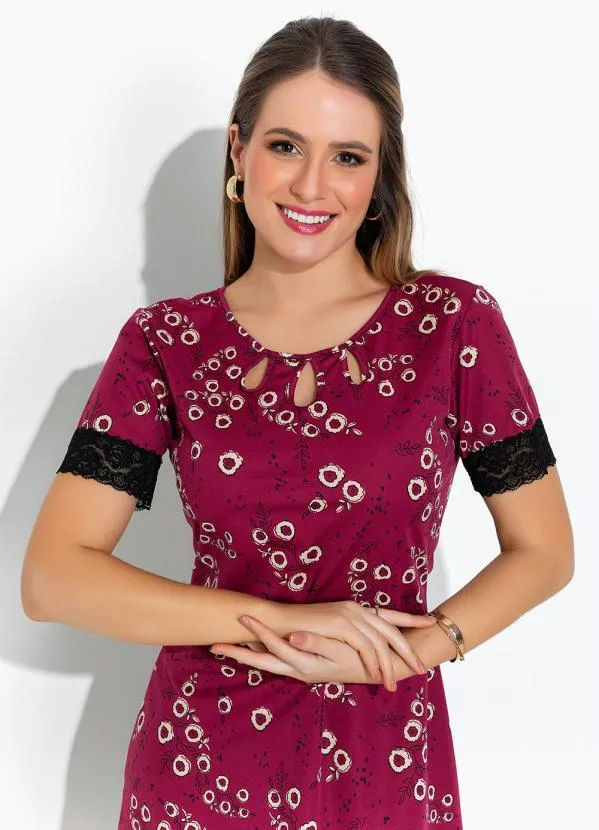 Rosalie - Vestido Floral Bordô com Renda 3