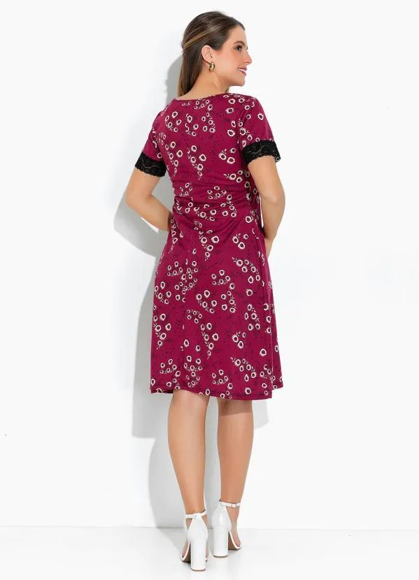 Rosalie - Vestido Floral Bordô com Renda 5