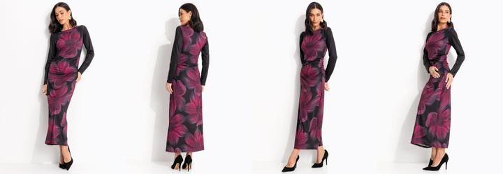 Vestido Floral Bord� em Malha Fria