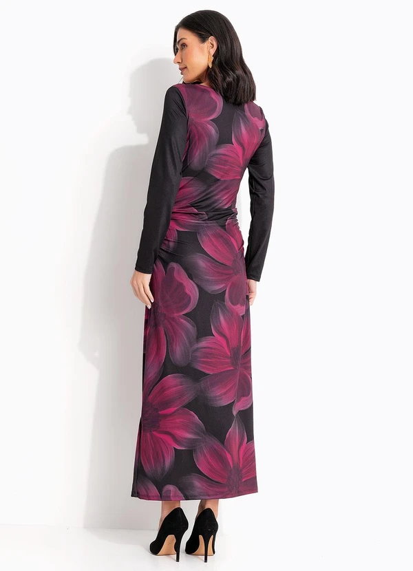 Quintess - Vestido Floral Bordô em Malha Fria 2