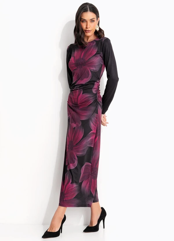 Quintess - Vestido Floral Bordô em Malha Fria 3