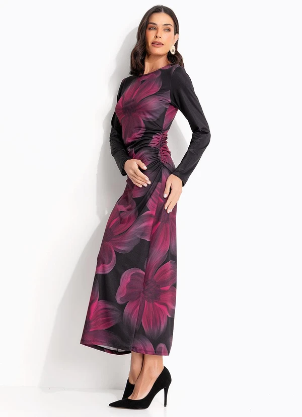 Quintess - Vestido Floral Bordô em Malha Fria 4