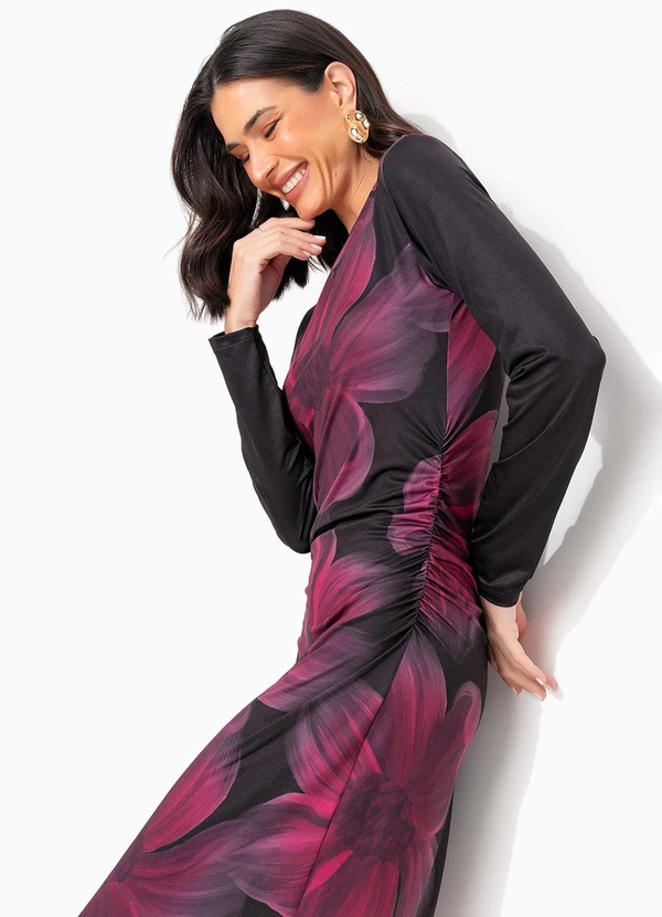 Quintess - Vestido Floral Bordô em Malha Fria 5