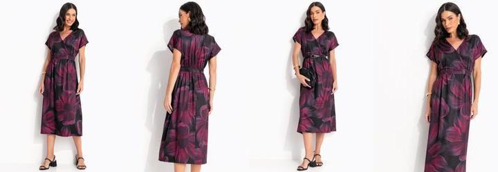 Vestido Floral Bord� em Malha Fria