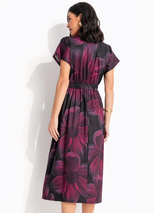 Quintess - Vestido Floral Bordô em Malha Fria 2