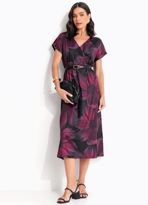 Quintess - Vestido Floral Bordô em Malha Fria 3