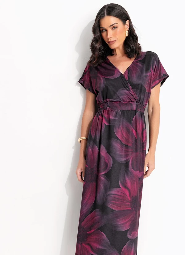 Quintess - Vestido Floral Bordô em Malha Fria 4