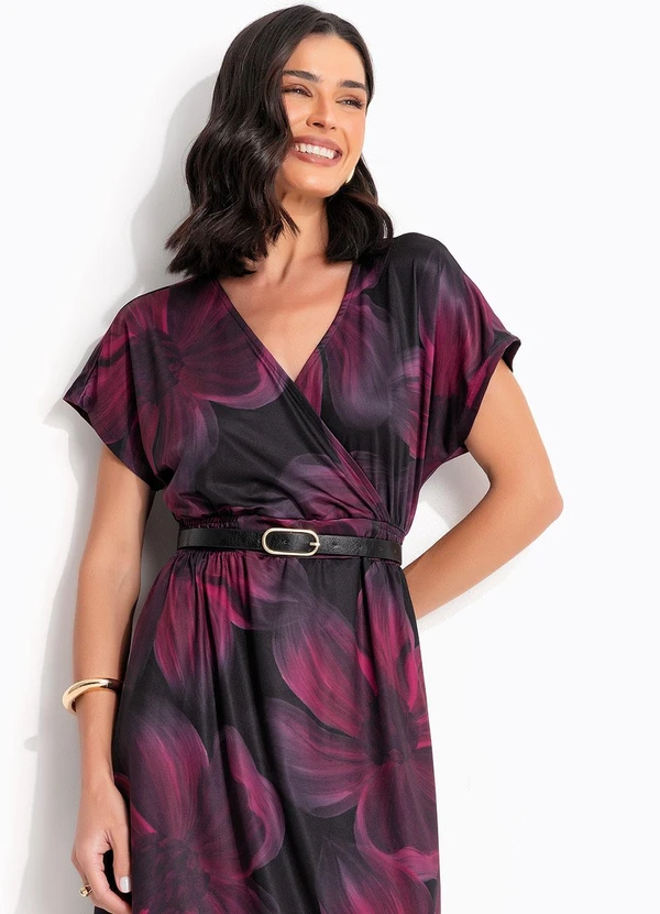 Quintess - Vestido Floral Bordô em Malha Fria 5