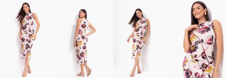 Vestido Floral Bord� em Malha Fria