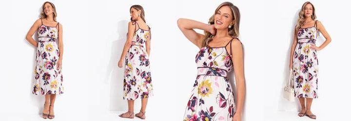 Vestido Floral Bord� em Malha Fria