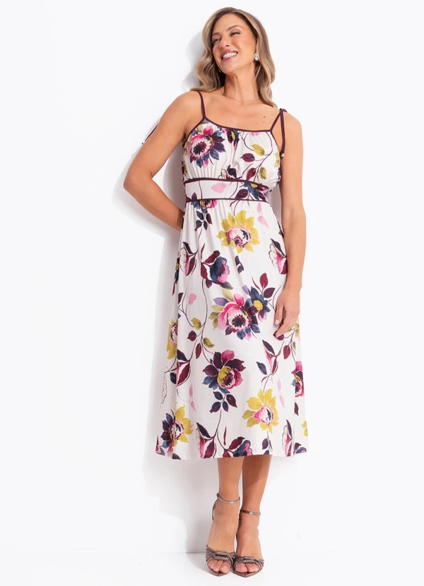 Quintess - Vestido Floral Bordô em Malha Fria