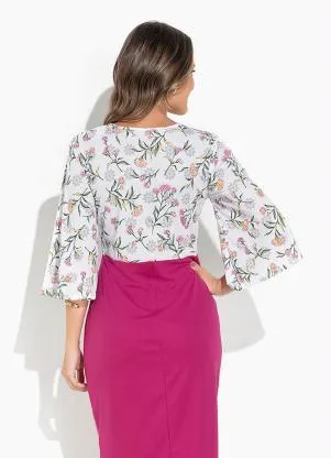 Rosalie - VestidoFloral Branca Manga Ampla - ROSALIE