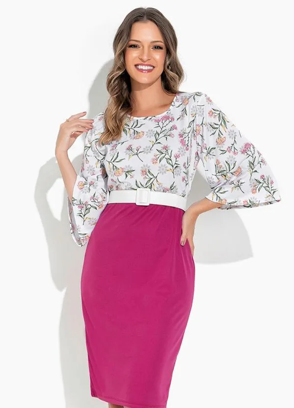 Rosalie - VestidoFloral Branca Manga Ampla