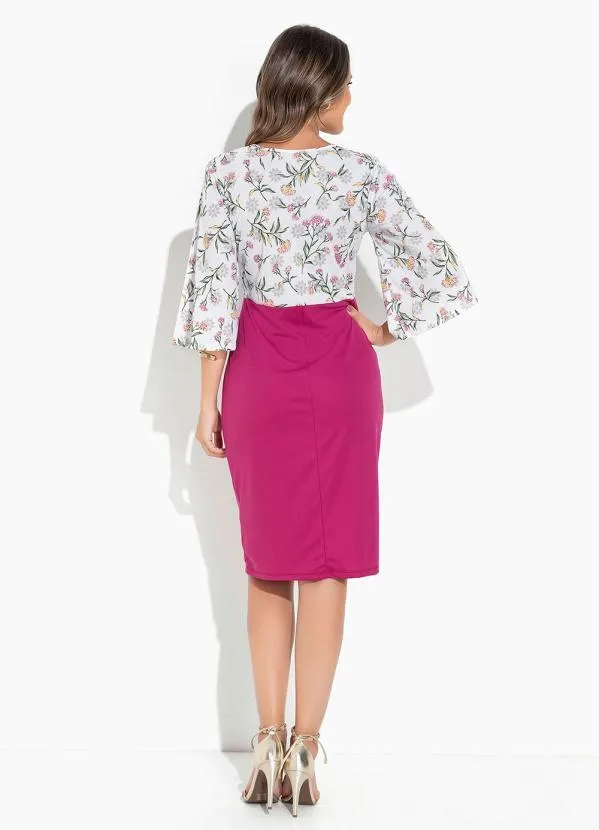 Rosalie - VestidoFloral Branca Manga Ampla 4