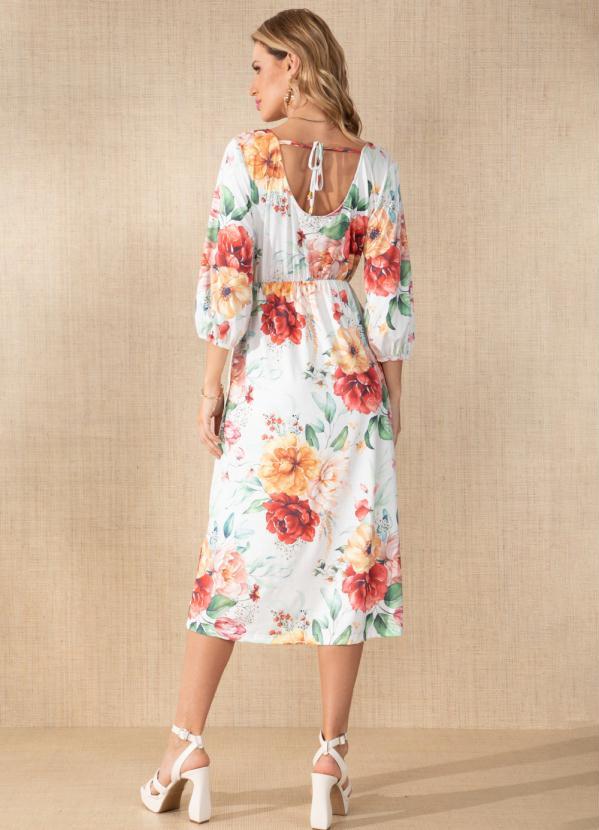 Quintess - Vestido Floral Branco com Amarração nas Costas 2