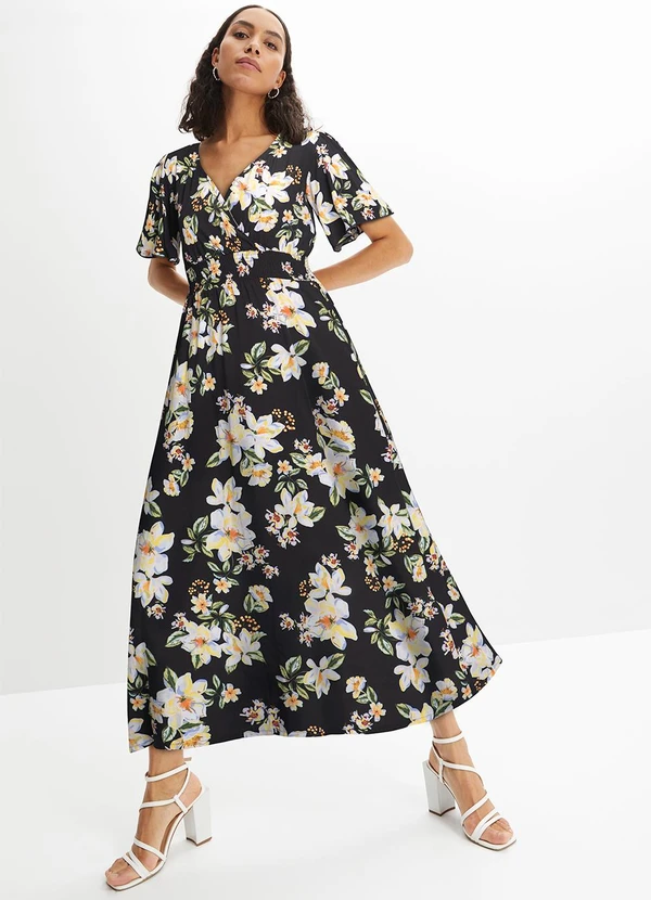 bonprix - Vestido Floral Clássico em Viscose Plana