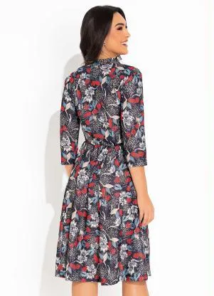 Rosalie - Vestido Floral com Gola Laço - ROSALIE