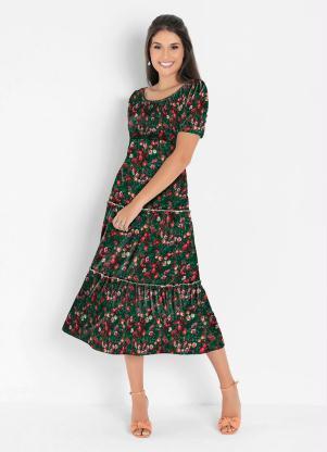 Vestido (Floral) com Recorte em Camadas