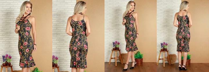 Vestido Floral Dark com Babado na Barra