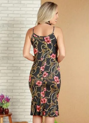 Moda Pop - Vestido Floral Dark com Babado na Barra - MODA POP