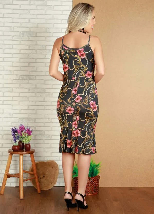 Moda Pop - Vestido Floral Dark com Babado na Barra 5