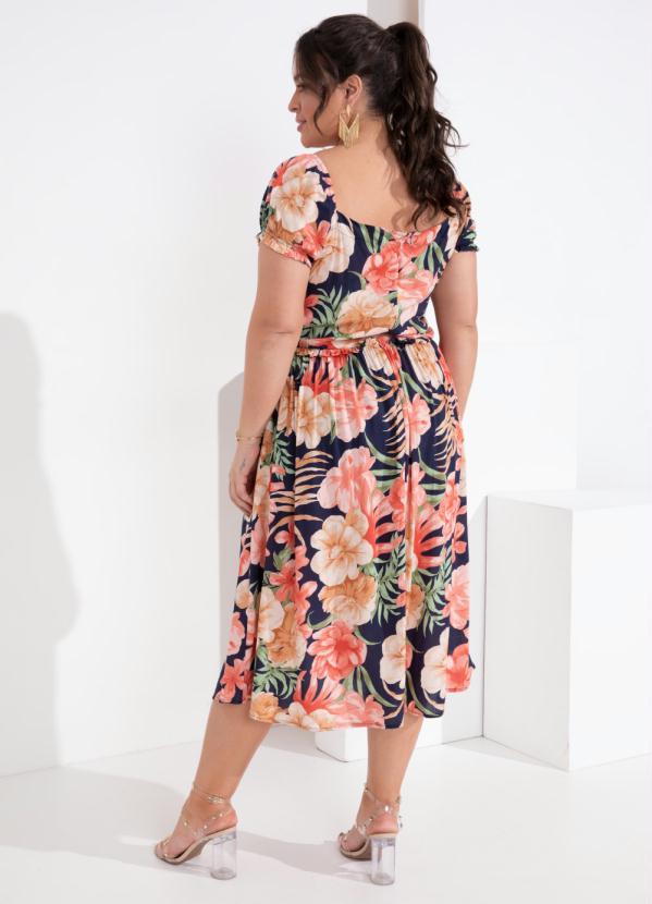 Outlet - Vestido Floral Decote Quadrado em Viscose Plana 5