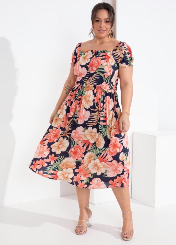 Outlet - Vestido Floral Decote Quadrado em Viscose Plana 6