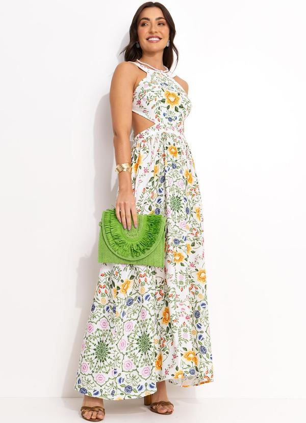 Farm - Vestido Floral em Viscose Off White