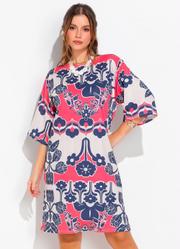 Vestido Floral tnico Color em Malha Fria