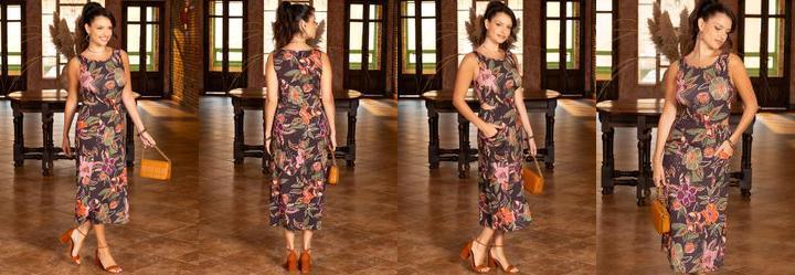 Vestido Floral Expressionista em Malha Fria
