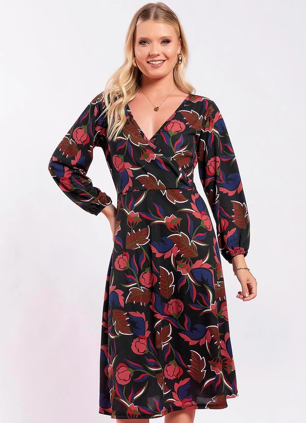 Moda Pop - Vestido Floral Invernal em Malha