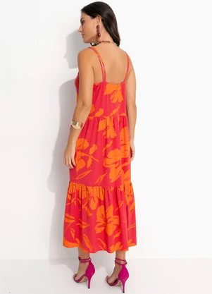 Quintess - Vestido Floral Laranja em Malha de Viscose - QUINTESS