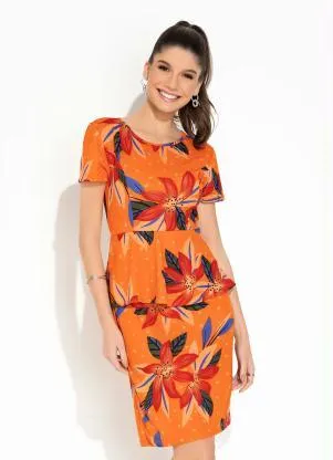 Rosalie - Vestido Floral Laranja Peplum - ROSALIE