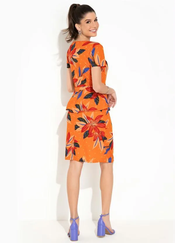 Rosalie - Vestido Floral Laranja Peplum 5