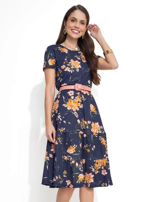 Rosalie - Vestido Floral MarinhoCom Babado - ROSALIE