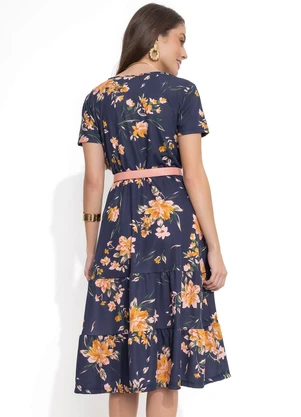 Rosalie - Vestido Floral MarinhoCom Babado - ROSALIE