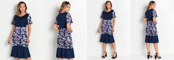 Vestido Floral Marinho Com Babado